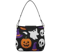 Borsa hobo media per moglie, borsa tote da lavoro alla moda con tasche con cerniera, borsa tote nera con teschio di spettro dei cartoni animati per aereo