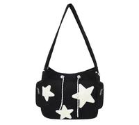 Borsa Hobo Tote Stella,Borsa Tote A Spalla Carina,Borsa a tracolla con stampa a stelle - Borsa a tracolla portatile a forma di stella, borsa per la spesa con grande capacità per adulti, Nero , Con