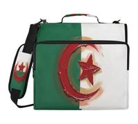 Borsa impermeabile con cerniera a 3 anelli, organizer con stampa completa con anelli da 5,1 cm, adatta per laptop da 14 pollici, per scuola, ufficio, pittura a olio, bandiera Algeria
