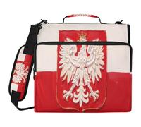 Borsa impermeabile con cerniera a 3 anelli, organizer con stampa completa con anelli da 5,1 cm, adatta per laptop da 14 pollici, per scuola, ufficio, pittura a olio, bandiera della Polonia (con stemma