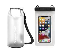 Borsa impermeabile con custodia per telefono, piccola e leggera, con parte superiore arrotolabile, in PVC, per kayak, canottaggio, nuoto, pesca, campeggio e attività all'aperto in spiaggia (bianco, 10