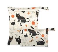 Borsa impermeabile con gatto nero per Halloween, confezione da 2 pezzi essenziali da viaggio per bambini con manici per piscina, yoga