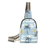 Borsa impermeabile del corpo del pacchetto del marsupio della striscia blu della banda di palma di estate alla moda per le donne per il pacchetto di giorno, Palme estive strisce blu