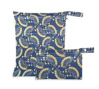 Borsa impermeabile impermeabile, confezione da 2 elementi essenziali da viaggio per bambini, con manici per fare il bagno, la spiaggia (ventilatore pieghevole blu e oro)