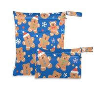 Borsa impermeabile impermeabile, confezione da 2 pezzi essenziali da viaggio per bambini con manici per fare il bagno, la palestra (cartone animato carino marrone Merry Christmas Bear)