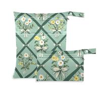 Borsa impermeabile per vestiti da palestra, confezione da 2, essenziale da viaggio per bambini, con manici per il bagno, la piscina (fiocchi vintage gialli fiori forme verde menta)