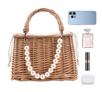 Borsa In - Borsa A Mano Tessuto, Borse Spiaggia Paglia, Elegante Facile Accesso, Ornata Con E Perle, Borse Eleganti Per Vacanze Estive | Per Incontri, Viaggi, Universi, Perla, Consulte