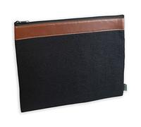 Borsa in feltro grigio e applicazione in finta pelle nero, borsa per documenti, cosmetica, matite, tablet, 33 x 26 cm, adatta per documenti fino a DIN A4