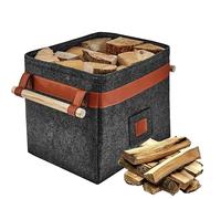 Borsa in Feltro per Legna da Ardere, Cestino in Feltro Telaio in Metallo per Maggiore Stabilità, Cesta Portalegna da Interno, per Spesa o Giornale