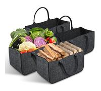 Borsa in Feltro per Legna da Ardere，XL Cesto Portalegna da Interno con Manici，Cestino In Legno Di Feltro，Pieghevole Cesta Camino per Caminetto Shopper Giornali Vestiti Giocattoli，Grigio Scuro,4 Pezzi