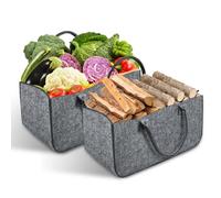 Borsa in Feltro per Legna da Ardere，XL Cesto Portalegna da Interno con Manici，Cestino In Legno Di Feltro，Pieghevole Cesta Camino per Caminetto Shopper Giornali Vestiti Giocattoli，Grigio,2 Pezzi