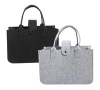 Borsa in feltro riutilizzabile 2 pezzi 30, 5 x 18, 1 x 20, 3 cm resistente con manico robusto per la spesa per riporre giocattoli e legna da ardere nero e grigio chiaro.