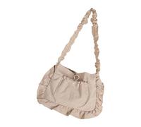 Borsa in nylon con volant di ispirazione coreana con dettagli plissettati e tracolla regolabile per uso quotidiano casual, Kaki, 27*22.50*7cm