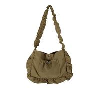 Borsa in nylon con volant di ispirazione coreana con dettagli plissettati e tracolla regolabile per uso quotidiano casual, Verde scuro, 27*22.50*7cm
