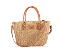 Borsa in paglia da donna, realizzata a mano, con tracolla regolabile, perfetta per vacanze estive e spiaggia, Mini-tote-kaki, Mini