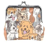 Borsa in pelle caffè per monete da donna, con fibbia e chiusura a bacio, Happy Dogs Brown, UNITALLA Classic, Happy Dogs Brown, UNITALLA Classic, Happy Dogs Brown, Taglia unica, Classic