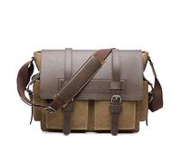 Borsa in pelle Cartella tracolla modo degli uomini di tela di canapa dell'annata del messaggero della cartella Borse Uomo,cachi