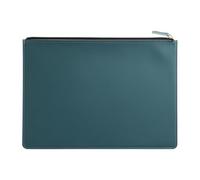 Borsa in pelle con cerniera A4, borsa da lavoro portatile for documenti e materiali ufficiali, semplice archiviazione delle fatture, portadocumenti Portfolio in Vera Pelle(Haze Blue)