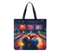Borsa in pelle, con stampa di palle da bowling, borsa a tracolla con grande capacità, borsa tote per lavoro, shopping, viaggi, fine settimana