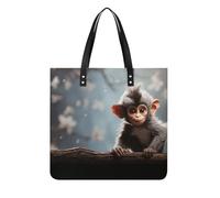 Borsa in pelle, con stampa scimmia, borsa a tracolla con grande capacità, borsa tote per lavoro, shopping, viaggi, fine settimana
