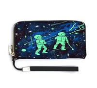 Borsa in pelle da donna, stampa fosforescente al buio, portafoglio da viaggio, borsa lunga con cinturino da polso, portafoglio in pelle con cerniera intorno per donne, stile-30, 20 x 10,5 cm, moderno