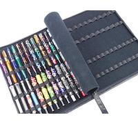 Borsa in pelle nera per penna stilografica per penna stilografica, per penne di varie dimensioni, borsa porta display a 46 slot