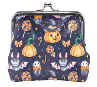 Borsa in pelle per monete da donna con chiusura a bacio, motivo zucca raccapricciante, viola ed elegante, con fibbia e chiusura a bacio, zucca inquietante Purple Chic, UNITALLA Classic, Zucca, Zucca