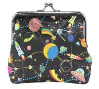 Borsa in pelle personalizzata per monete da donna, bella borsa per il cambio di denaro con fibbia a bacio nero, carino spazio nero UNITALLA Cute Space Black UNITALLA Classic, Cute Space Black, Taglia