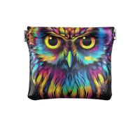 Borsa in pelle PU per il cambio della borsa del trucco delle borse cosmetiche mini, Testa di gufo colorata su nero, Motivo: