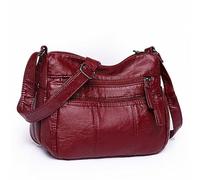 Borsa in pelle rossa da donna con grande capacità e tenda da doccia trasparente con tasche, Colore: rosso, taglia unica