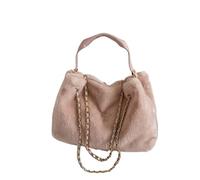 Borsa in pelliccia retrò da donna, grande borsa da trasporto e borsa a tracolla, alla moda, adatta per autunno e inverno, versatile per l'uso quotidiano, Colore: rosa., taglia unica