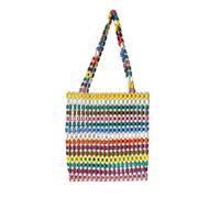 Borsa In Perline Di Legno Borsa Di Perline Legno Con Strisce Colorate | Niche Vacation Ins, Borsa da donna fatta a mano con perline famosa su Internet