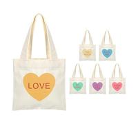 Borsa in tela, 6 pezzi, per San, con cuori e messaggi d'amore, per San, per ragazze, donne, fidanzate, scuola, shopping, viaggi