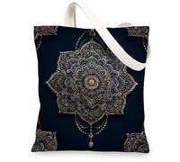 Borsa in tela artistica con motivo mandala, riutilizzabile, con tracolla leggera e lavabile, per palestra, viaggi, spiaggia, picnic, 33 x 38 cm