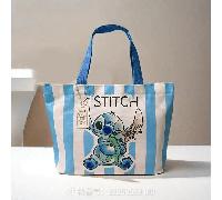 Borsa in tela con licenza Stitch - Design a righe blu e bianche con simpatico Stitch, funzionale ed elegante per le commissioni quotidiane, adatta per spiaggia e picnic, indispensabile per i collezion