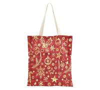 Borsa in tela con motivo a quadri di bufalo di buon Natale, motivo a quadri dorati e rossi con tasche per un amico personalizzato