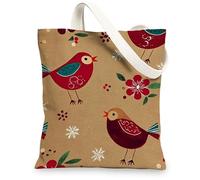 Borsa in tela con motivo a uccello, borse della spesa riutilizzabili ecologiche, borse leggere con tracolla marrone, marrone, 13x15 Inch