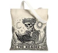 Borsa in tela con scheletro gotico, 33 x 38 cm | Floral Royal, Simboli Celesti, Cornice Intricata, Estetica Oscura, Stile Arte Gotica