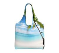 Borsa in tela con stampa di palme sul mare blu oceano paesaggio marino monospalla per pendolari borsa fitness sport tempo libero borsa adatta per viaggi pendolari o shopping