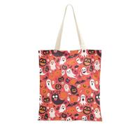Borsa in tela con zucche di Halloween e foglie autunnali con tasche, leggera, regalo di compleanno per amici per donne, Dolcetto o scherzetto e facce divertenti, Taglia unica