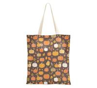 Borsa in tela con zucche di Halloween e foglie autunnali con tasche, leggera, regalo di compleanno per amici per donne, Zucche luminose su sfondo marrone, Taglia unica