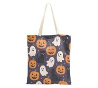 Borsa in tela di tela di grande capacità con zucche e fantasmi di Halloween con gatti neri, per donne, per lavoro, progetti fai da te, shopping, 40,6 x 38,1 cm, essenziale per la scuola