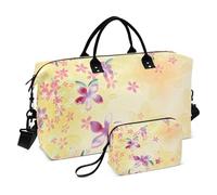 Borsa in tela giapponese viola vintage con fiore di ciliegio Ukiyo-e per fine settimana/notte grande borsa da palestra con tracolla regolabile da viaggio multifunzionale