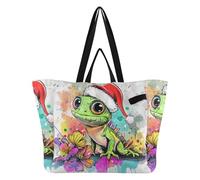 Borsa in tela impermeabile da cucina, borsa per la spesa, borsa da donna, da viaggio, da cucina, elegante iguana verde