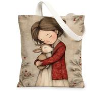 Borsa in tela invernale con motivo floreale, borsa riutilizzabile con simpatici animali, vintage, leggera, lavabile, con tracolla in tela per viaggi e picnic, 33 x 38 cm