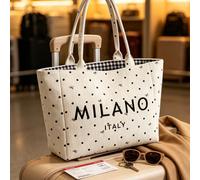 Borsa in tela minimalista a pois, borsa a tracolla con stampa della lettera Milano, borsa versatile e carina per ragazze e studentesse, borsa per il trucco, portamonete, borsa a tracolla in tela piegh
