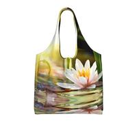 Borsa in tela monospalla stampata con fiori di loto, adatta per il tempo libero e il fitness, adatta per viaggi o shopping