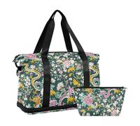 Borsa in tela per weekend/notte con tracolla regolabile per viaggi d'affari, grande capacità, fiori e draghi, Fiori E Draghi