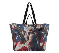 Borsa in tela riutilizzabile da cucina, borsa della spesa Momlife, borsa da donna per il mercato degli agricoltori, viaggi Lady Liberty Presidents Day Art