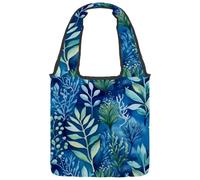 Borsa in tela riutilizzabile, multiuso, per spesa, shopping, lavoro, viaggi, acquerello, piante subacquee, conchiglie, stelle marine, coralli, Multicolore 03, 14.1x14.9in/36x38cm